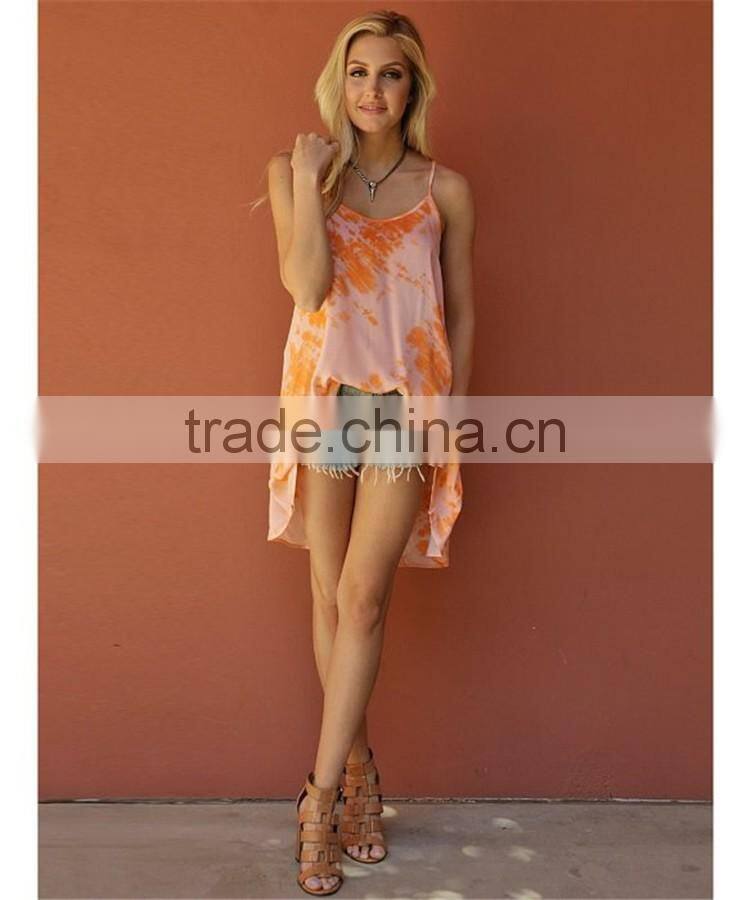 Long length casual orange tops loose tank tops wholesale women