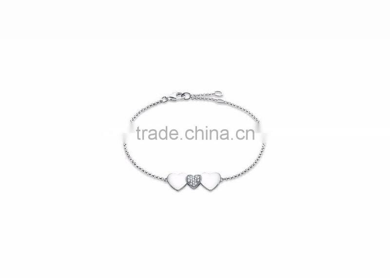 Silver Plated CZ Solitaire Triple Heart Bracelet