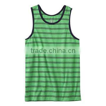 Green linear design casual vest tops for kids