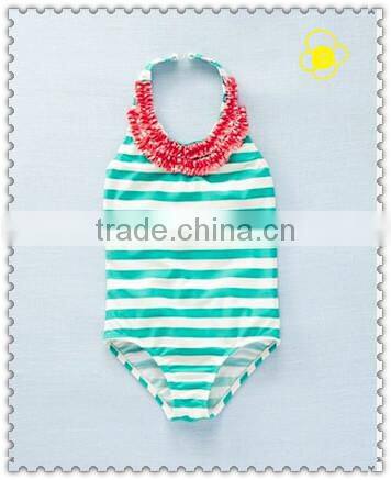 Wholesale Swimsuit Set Pink Stripe Dress Ruffle Bloomer Bowknot Headband