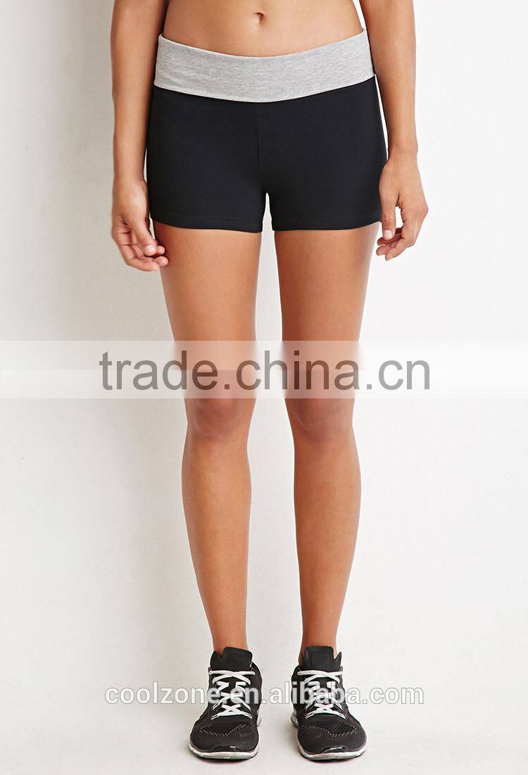 Wholesale foldover waist colorblocked yoga shorts,lady running shorts