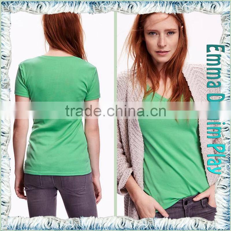 Hot Style Green Colorfast Simple Design Tight Wear Ladies Heart Neck T-Shirts for Summer Clothes