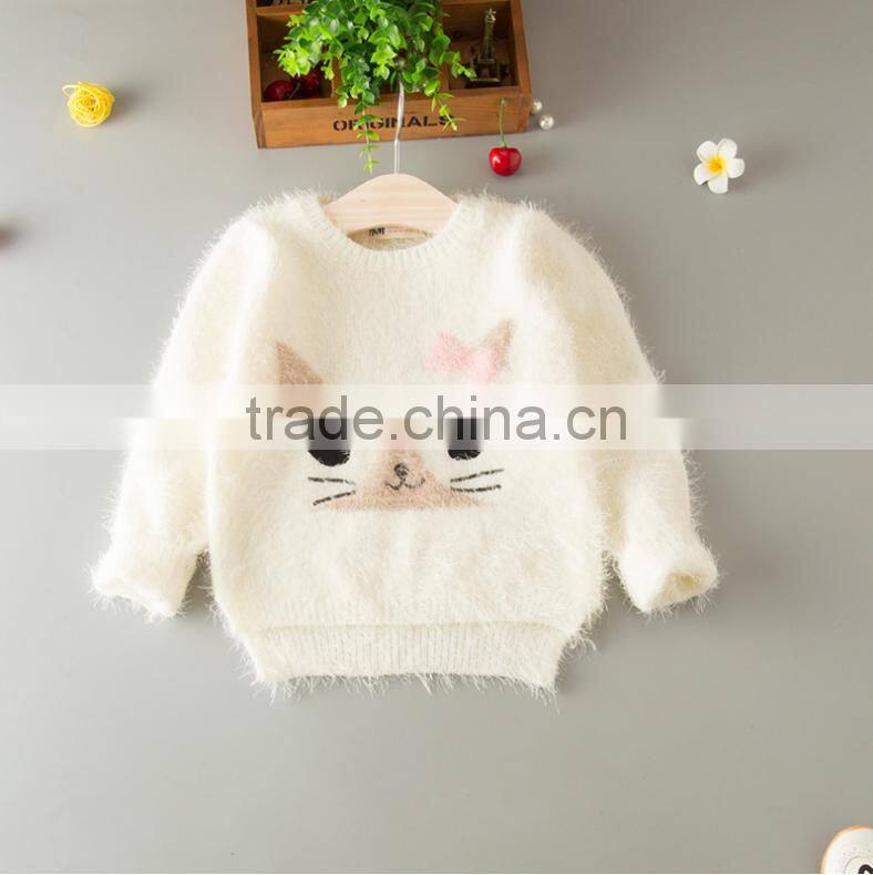 Winter Warm New Design Children Sweaters With Cute Cat Pattern Knitting Girl Pullover