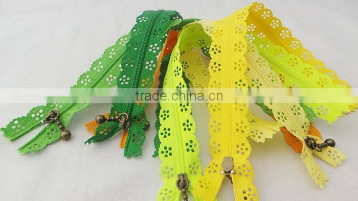 Fashion 3# 20cm Clothing Bag Close End Metal Zipper Puller Lace Nylon Zipper