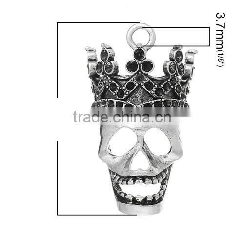 Charm Pendants Crown Skull Halloween Mask Antique Silver(Can Hold ss6,ss9 Rhinestone) 4.2cmx2.5cm