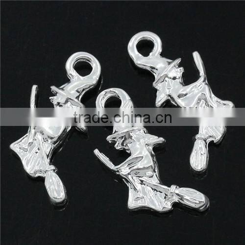 Silver Plated Halloween Ornaments Charm Pendants Witch Flying On Broom
