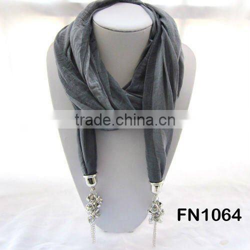 Glowing scarf with owl charm metal bird charms