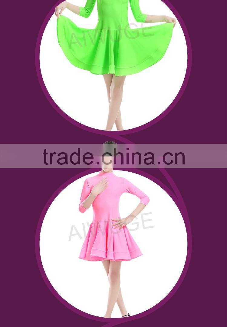 New Children Latin Dancewear Costumes Matt Pure Color Smooth Material Performance Dress Rumba Latin Clothing For Girls