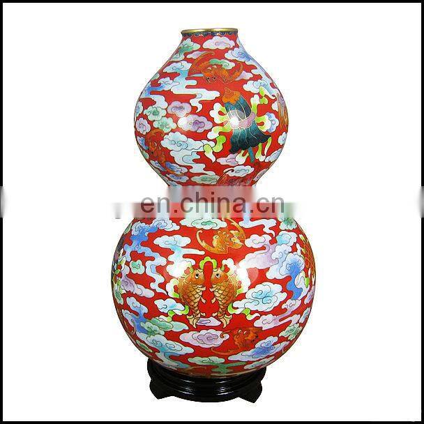 Antique Fine Old Beijing Calabash-shaped Red Cloisonne Vase--Carefully Limited Creation