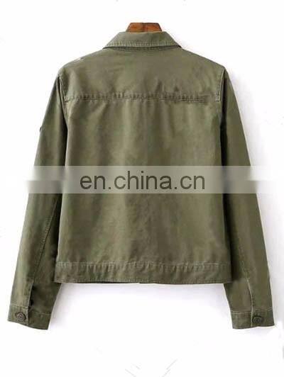 2017 Fashionable women cotton olive shirt collar jacket