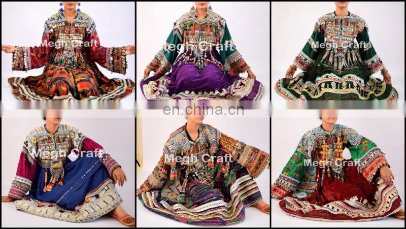 Vintage Afghani gypsy dress - Handmade beaded Tassels -Vintage bohemian full skirt - Kuchi Dress