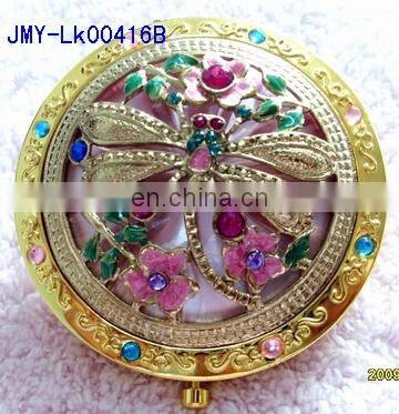 dragonfly decoration gold metal pocket cosmetic mirror