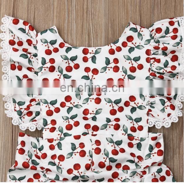 Baby Girls Cherry Pattern Romper 2019 New Summer Newborn Baby Girl Floral Romper Fly Sleeve Jumpsuit Lace Outfit Clothes Sunsuit