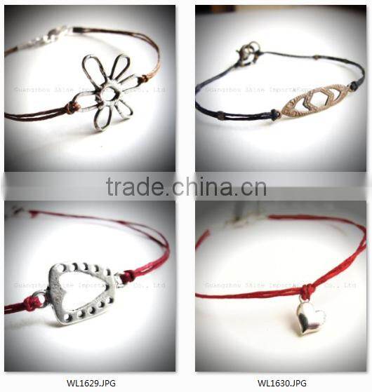 2015 Newest wax cord braid rock bangle heavy metal ancient charm bracelet for men