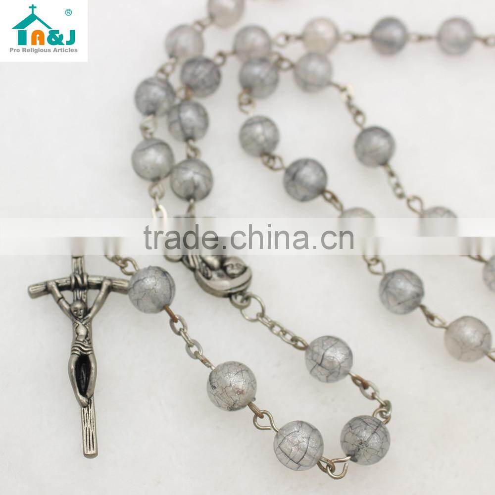 Plastic rosary bead wholesale cross necklace