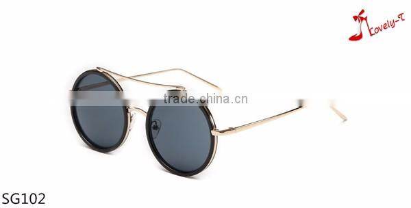 UV 400 women ladies female fashionable reflective black full metal frame round lens sunglasses
