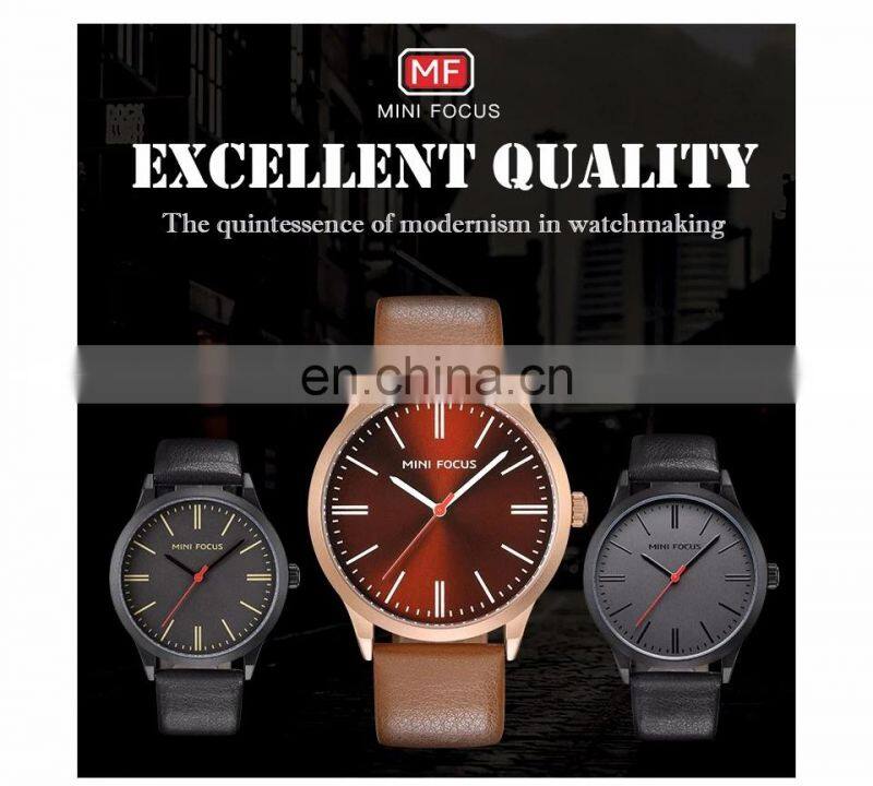 Mini Focus MF0058G Fashion Design Leather Quartz Movement Luxury Men Watches