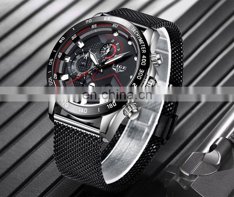 Lige 9929 Men's Fashion Quartz Wrist Watches Stainless Steel Mesh Luminous Lige Brand Luxury Watches Men