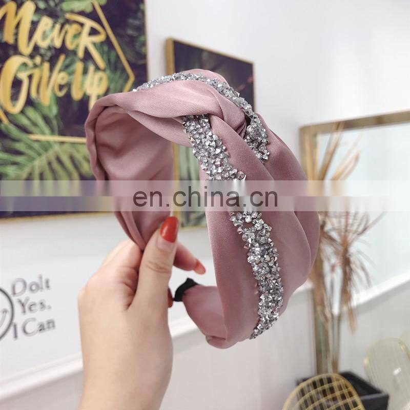 New Fashion Rhinestone Hairband Women Solid Wide Side Headband Middle Knot Turban Girls Autumn Winter Hair Accessories Headwear