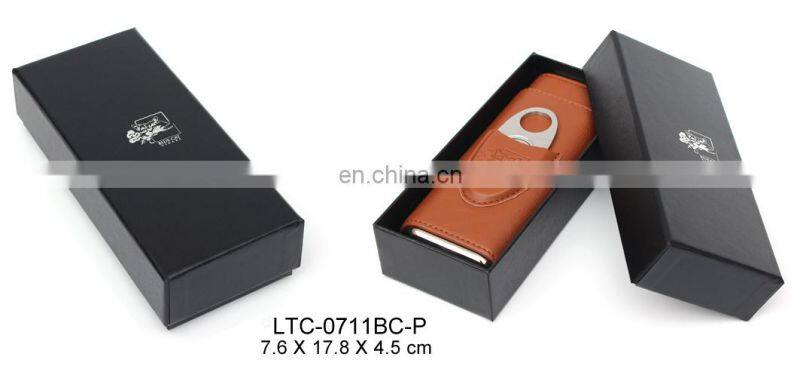 Travel leather cigar case with cutter leather cigar case stainless steel bottom and lid