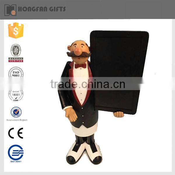 2015 hot sell kitchen decoration black board resin chef figurines