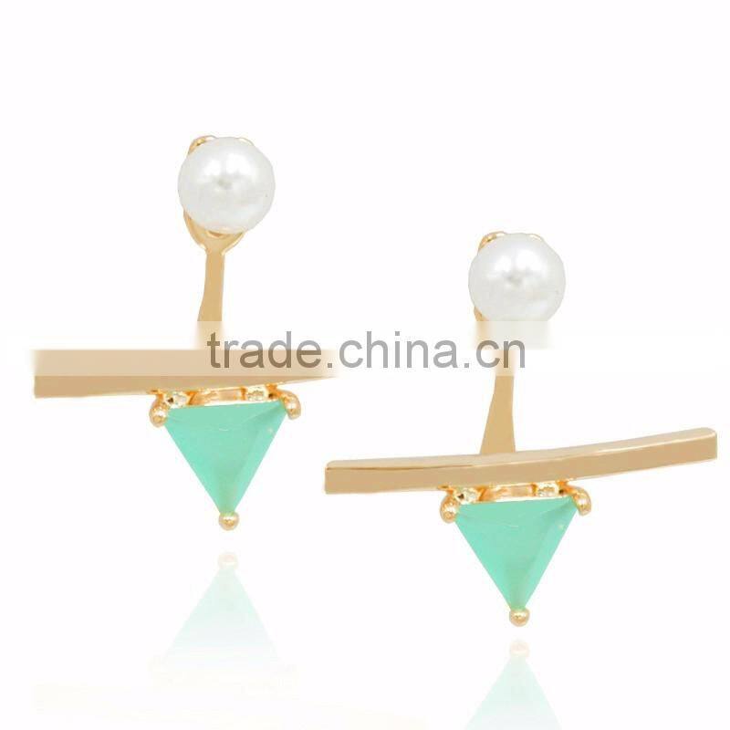 New Fashion Small Geometry Gold Ear Huggie Post Pearl Earrings Design For Girls