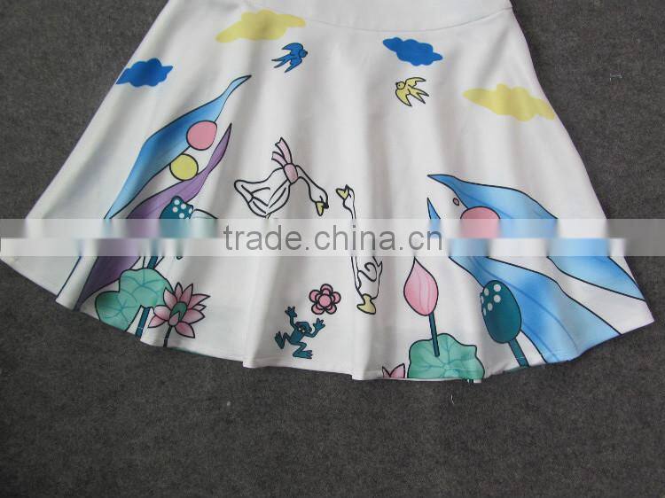 2014 Famous brand early autumn fashion style sleeveless swan printed women 2 pieces dress suits wholesale I17063