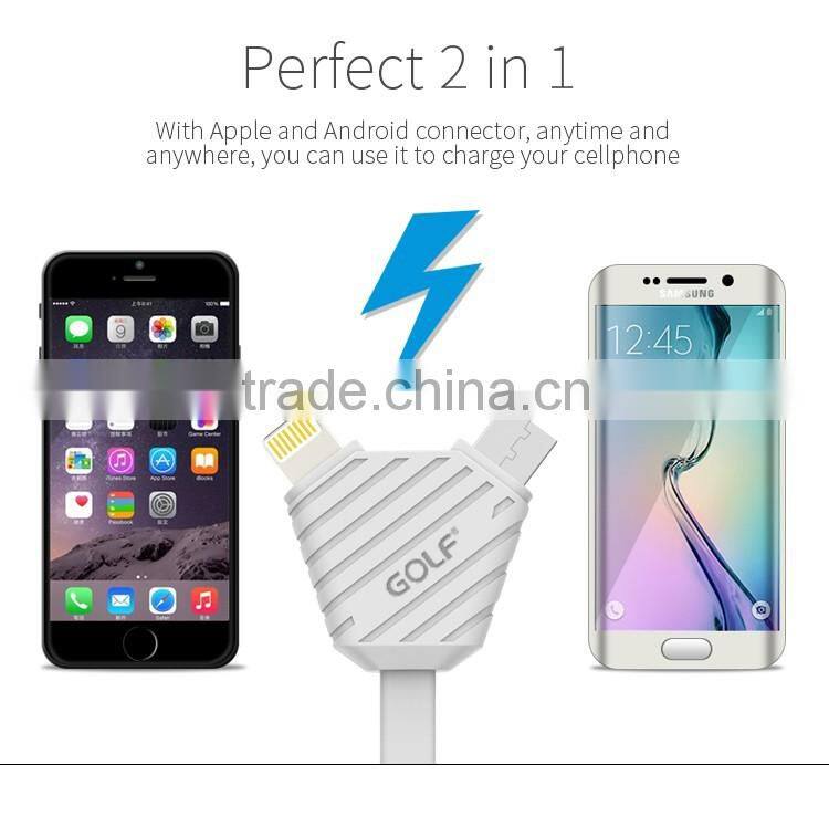 GOLF 2.1A Pineapple Series 2in1data cable for iphone 5/5s/6/6s/6plus 1m quick charge and data pinepple 2in1cable for micro phone