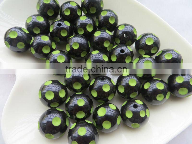 Jewelry 20mm Black with Lime Green Color beads HalloweenResin Polka Dot Beads for bulk bubblegum beads chunky necklace
