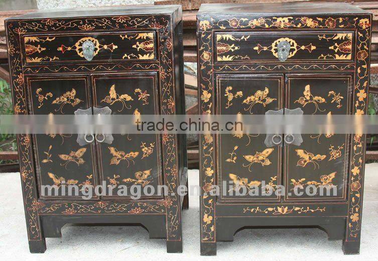Chinese antique furniture Beijing red & black pine wood Bedside Cabinet