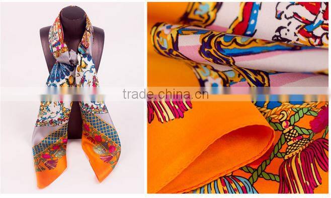 110*110cm women's digital printed crepe satin large square silk scarf ,fashionable hijab scarf