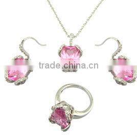 Pink Crystal gemstone setting jewelry sets 925 sterling sliver pink gemstone