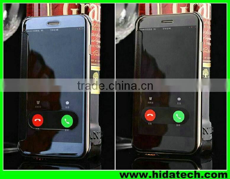 Clear smart visible flip leather case for apple iPhone 6 mirror leather case