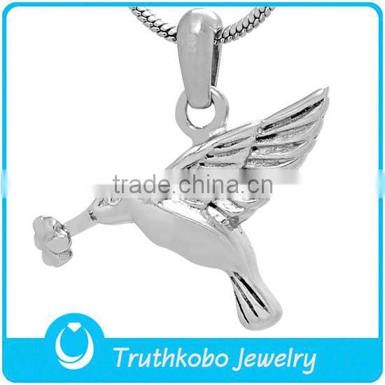 Peace dove with flower cremation pendant bird ash cramation pendant jewelry in stainless steel and gold-plated jewelry