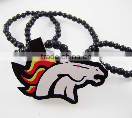 Wooden Denver Broncos Pendant Piece 36" Bead Chain Good Wood Style