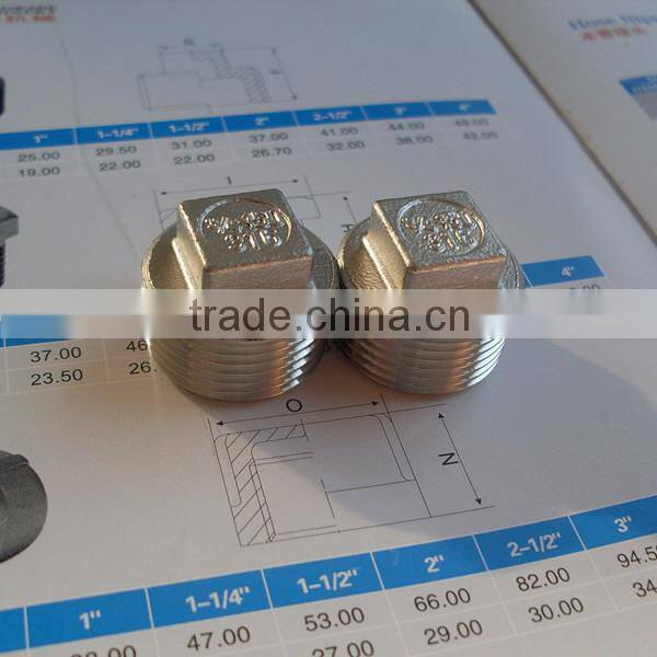 Threaded BSP Stainless steel pipe fitting Square Plug