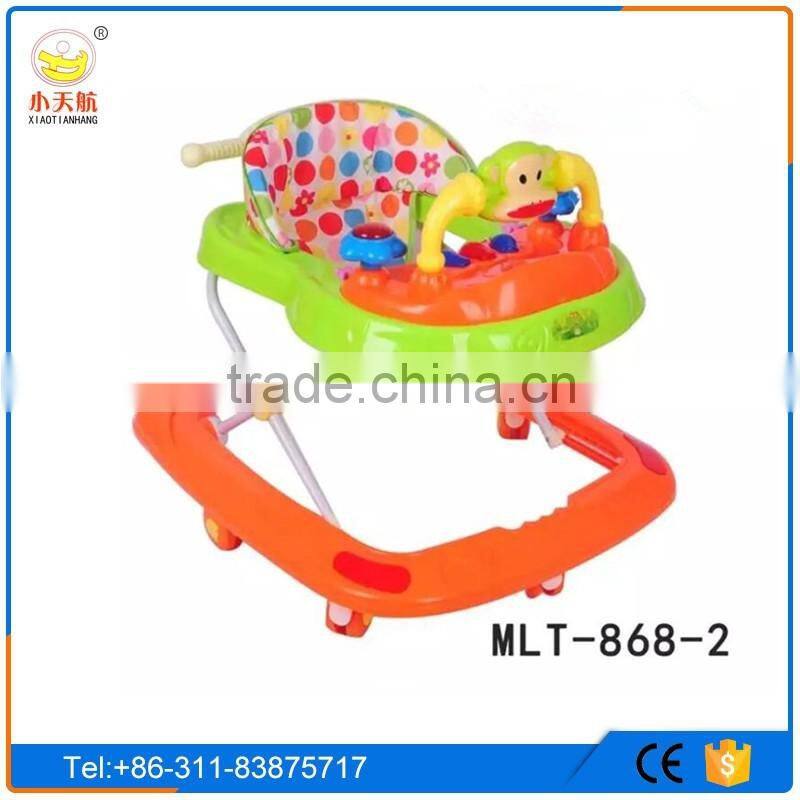 Cheap plastic wheels baby walker with 8 swivel wheels and adjustable pusher