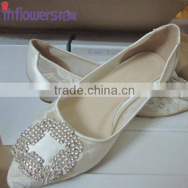 OEM ODM lace material rhinestone quality fashion Ladies Flat Shoes 2016