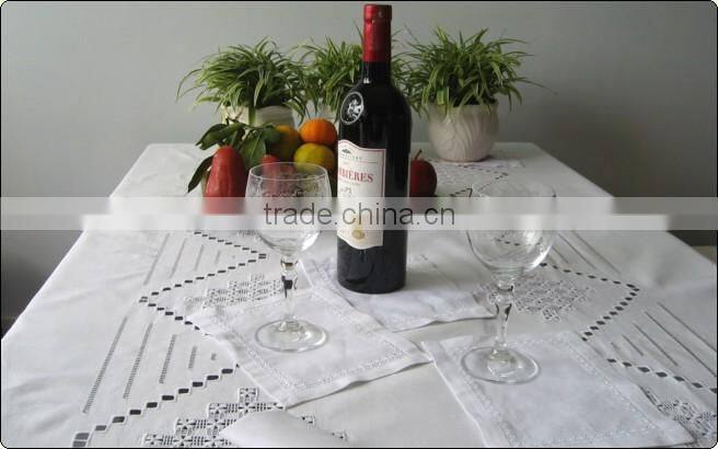 Hand hemstitch white linen table cloth No.7