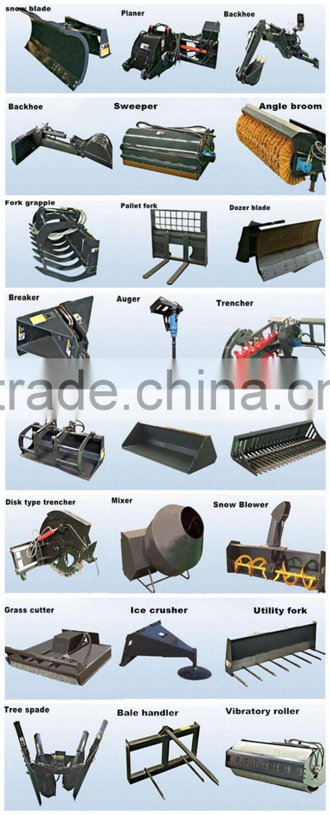 Mini Skid Steer Loader with Trencher Attachment/Angle Broom Attachment