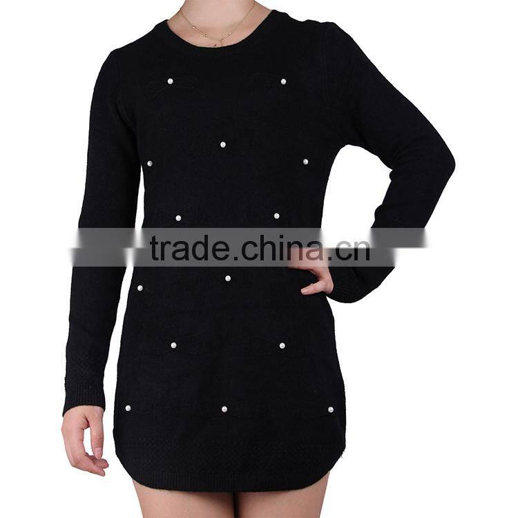 2015 new fashion Plain coloured turtleneck sweater with pearl
