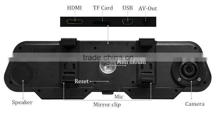 2.7 Inch LCD 1080P Full HD 5.0M Pixel 140 Degree Wide Angle Bluetooth Rearview Mirror Car Camera