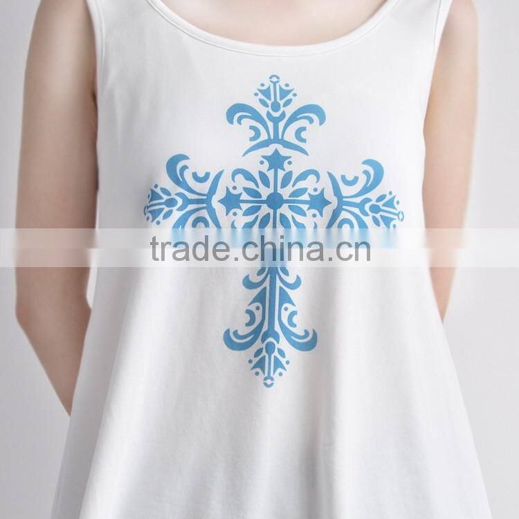 OEM Plus Size Women's Fashion Prints Bat Wing Hem Sleeveless tShirts Summer Tops