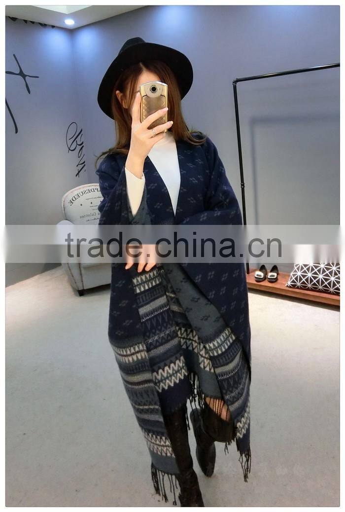 New Nepal Block Poncho Cape Blanket Scarf Wrap Heavy Warm