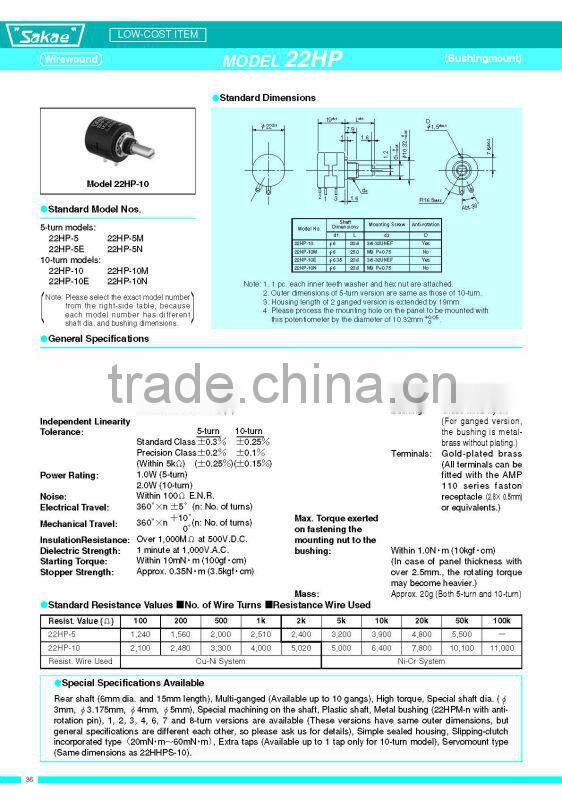 22HHP-10 Bushingmount Multi-turn potentiometer