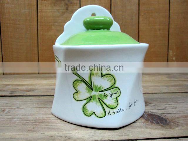 Hot sale fresh decal ceramic seal canisters with green lid