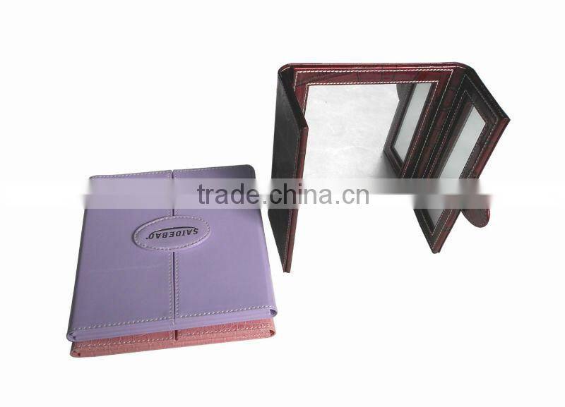 Leather stand cosmetic 3-side desktop vanity mirror