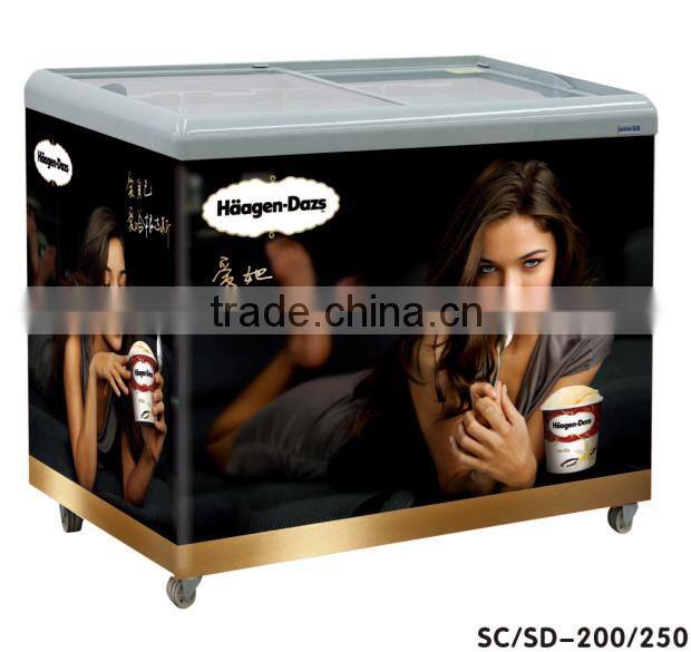 sliding glass door showcase display ice cream freezer deep freezer with CE for supermarket