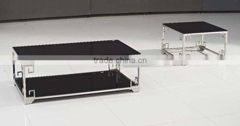 C611B 2016 liansheng best design office glass end table with stainless steel base