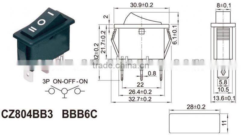 T105 rocker switch with on off on function,Copper contact waterproof electrical rocker switch for electric recliner